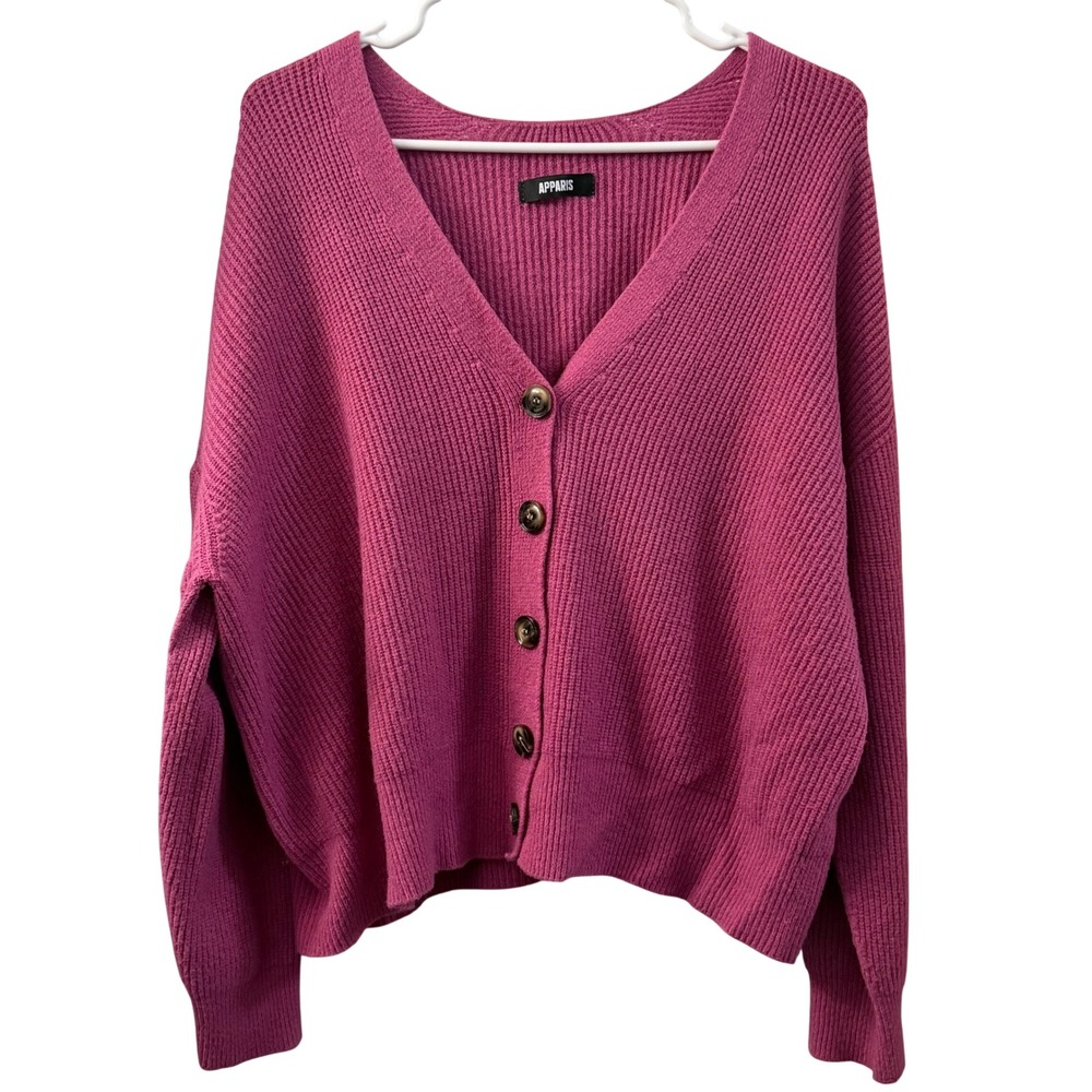 Apparis Pink Ribbed Button Front Cropped Cardigan Sweater Made in Italy Women‎